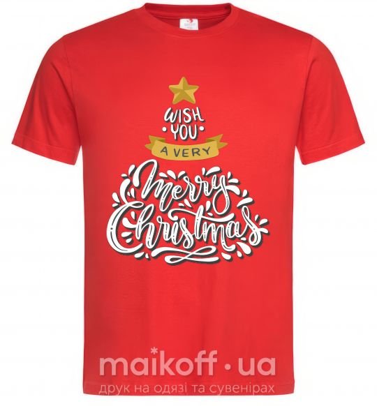 Чоловіча футболка Wish you a very merry Christmas tree Червоний фото