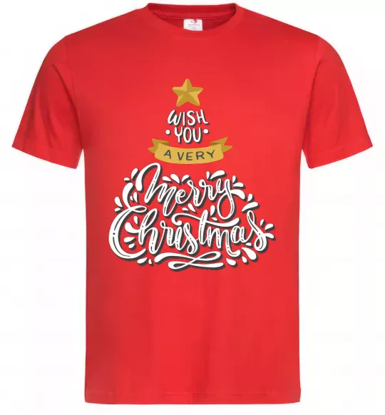 Мужская футболка Wish you a very merry Christmas tree Красный фото