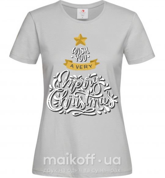 Женская футболка Wish you a very merry Christmas tree Серый фото