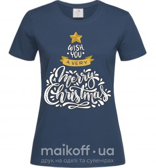 Жіноча футболка Wish you a very merry Christmas tree Темно-синій фото