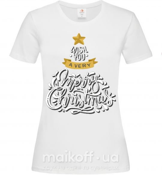 Женская футболка Wish you a very merry Christmas tree Белый фото