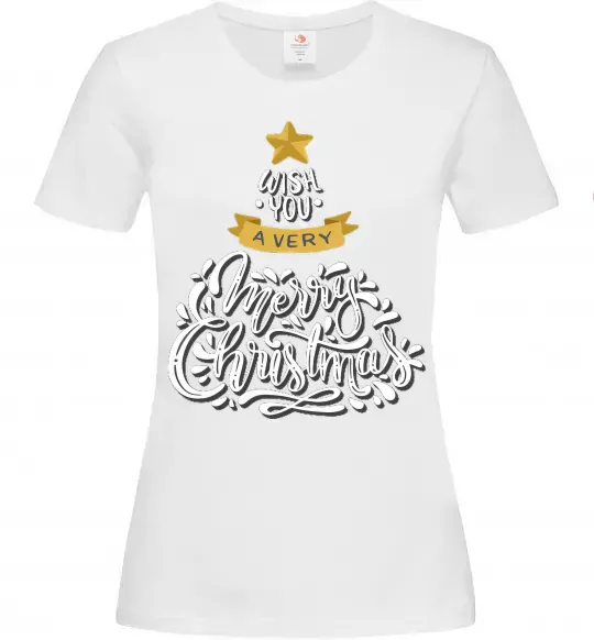 Женская футболка Wish you a very merry Christmas tree Белый фото