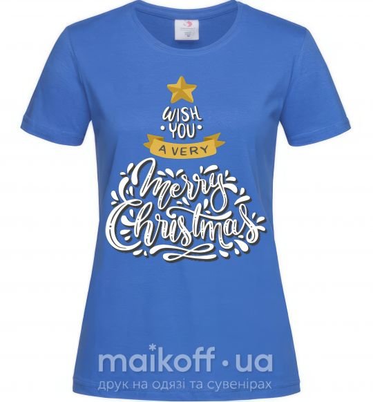 Женская футболка Wish you a very merry Christmas tree Ярко-синий фото