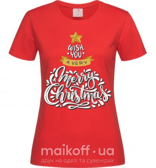 Женская футболка Wish you a very merry Christmas tree Красный фото