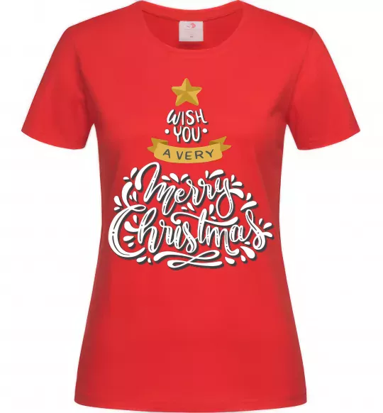 Женская футболка Wish you a very merry Christmas tree Красный фото