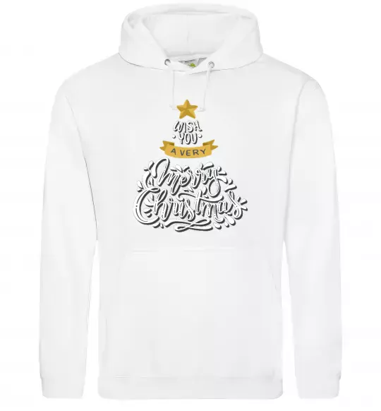 Чоловіча толстовка (худі) Wish you a very merry Christmas tree Білий фото