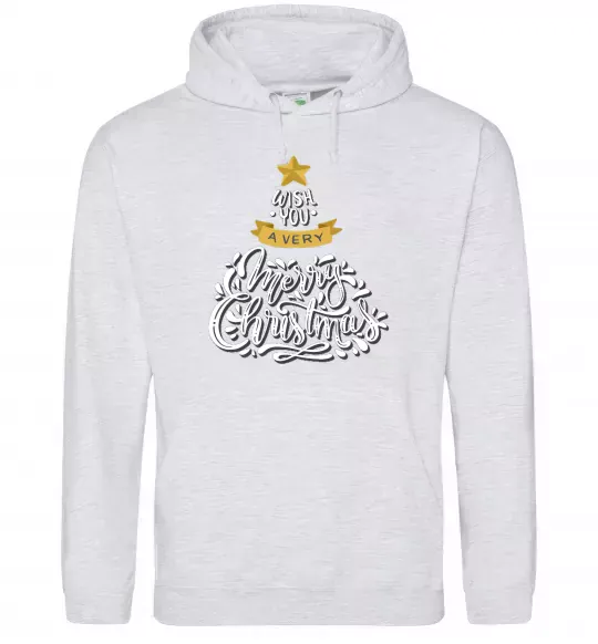 Чоловіча толстовка (худі) Wish you a very merry Christmas tree Сірий меланж фото