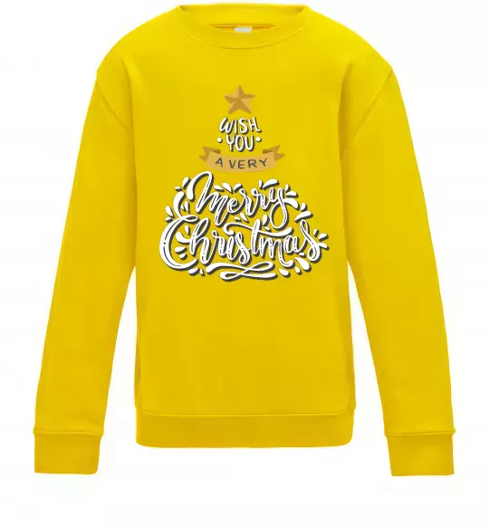 Детский Свитшот Wish you a very merry Christmas tree Солнечно желтый фото