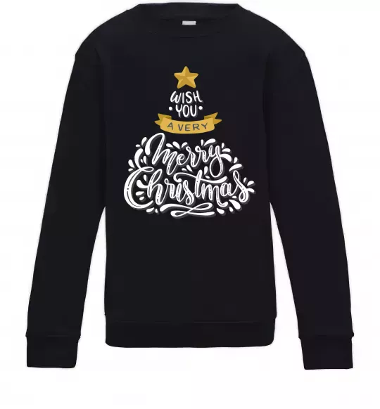 Детский Свитшот Wish you a very merry Christmas tree Черный фото