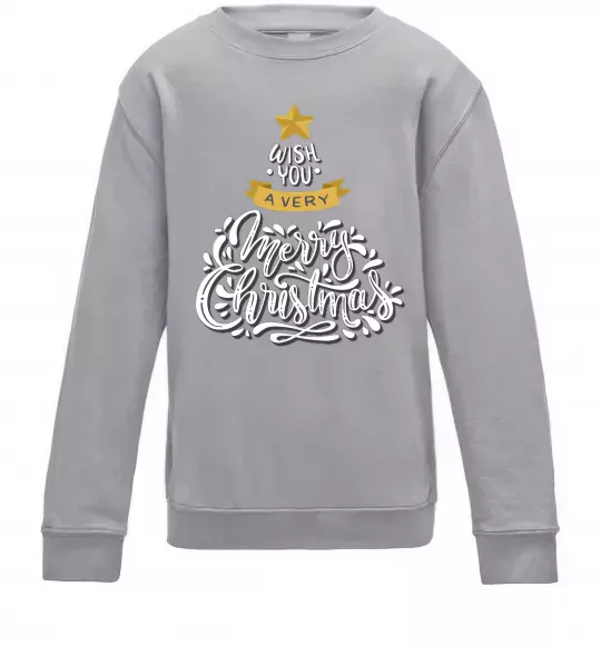 Детский Свитшот Wish you a very merry Christmas tree Серый меланж фото