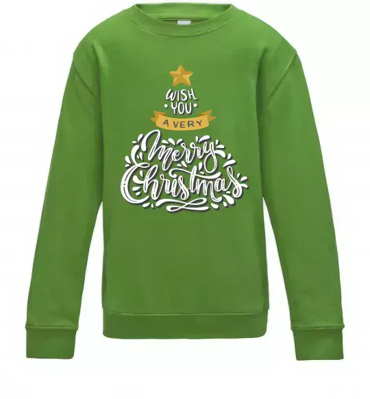 Детский Свитшот Wish you a very merry Christmas tree Лаймовый фото