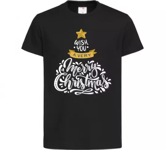 Дитяча футболка Wish you a very merry Christmas tree Чорний фото