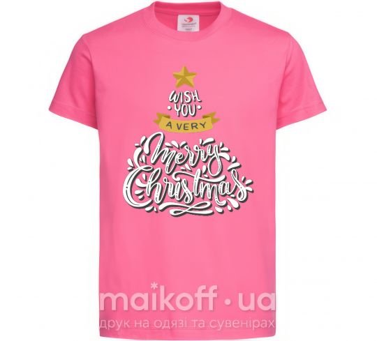 Дитяча футболка Wish you a very merry Christmas tree Яскраво-рожевий фото