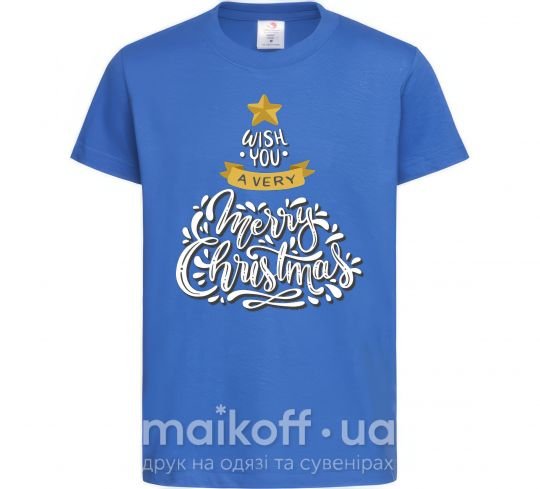 Детская футболка Wish you a very merry Christmas tree Ярко-синий фото