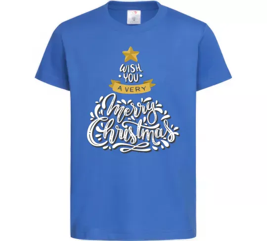 Дитяча футболка Wish you a very merry Christmas tree Яскраво-синій фото