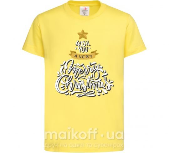 Детская футболка Wish you a very merry Christmas tree Лимонный фото