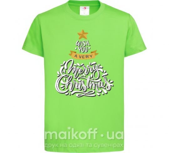 Дитяча футболка Wish you a very merry Christmas tree Лаймовий фото