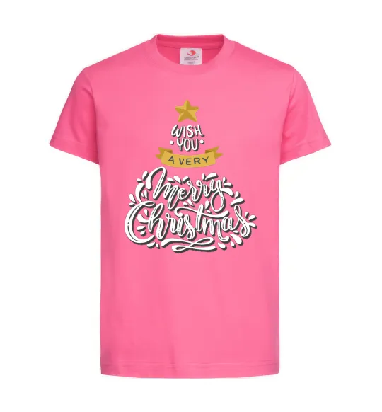 Детская футболка Wish you a very merry Christmas tree Ярко-розовый фото