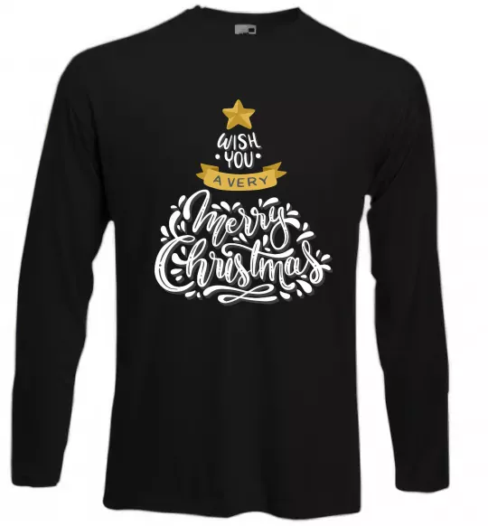 Лонгслив Wish you a very merry Christmas tree Черный фото