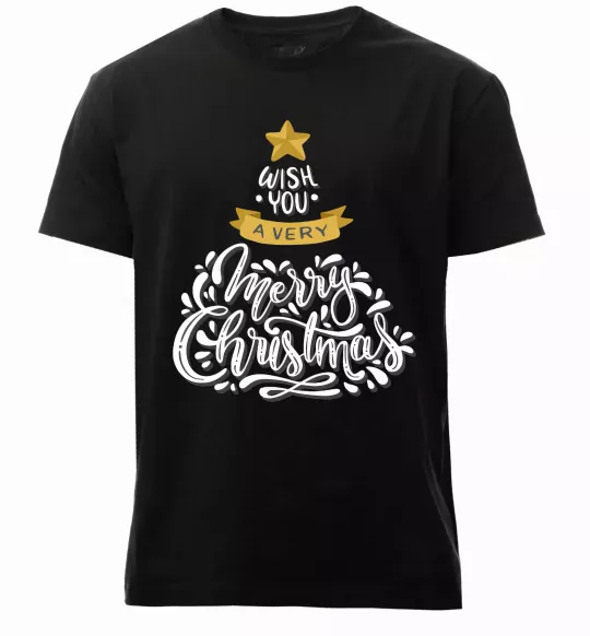 Чоловіча преміум футболка Wish you a very merry Christmas tree Чорний фото