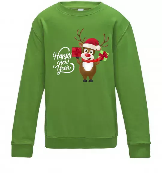 Дитячий світшот Happe New Year deer in red hat Лаймовий фото