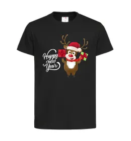 Детская футболка Happe New Year deer in red hat Черный фото