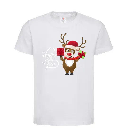 Детская футболка Happe New Year deer in red hat Белый фото