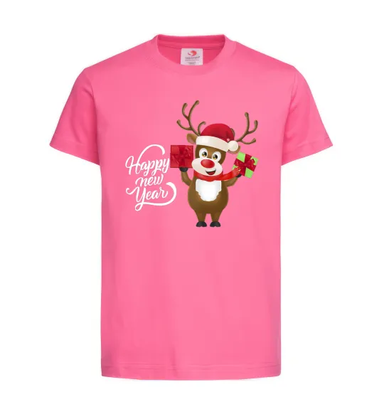 Детская футболка Happe New Year deer in red hat Ярко-розовый фото
