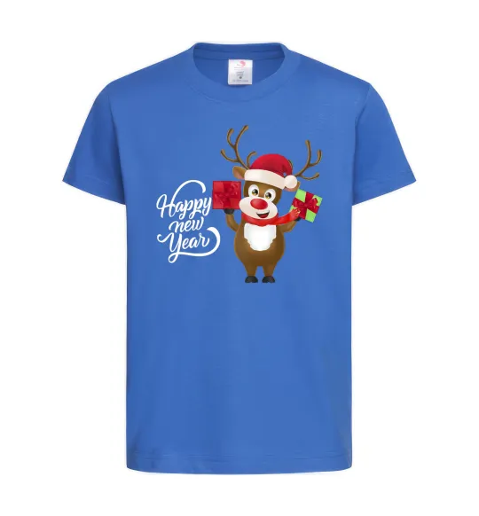 Детская футболка Happe New Year deer in red hat Ярко-синий фото