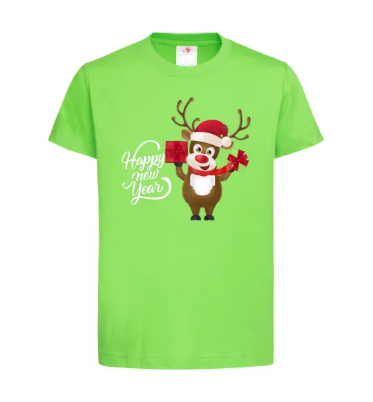 Детская футболка Happe New Year deer in red hat Лаймовый фото
