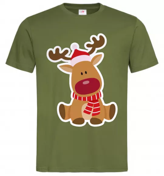 Мужская футболка Олень сидить Оливковый фото