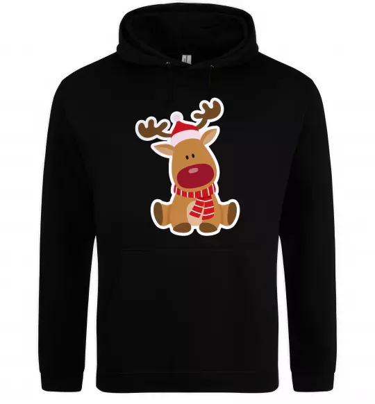 Мужская толстовка (худи) Олень сидить Черный фото