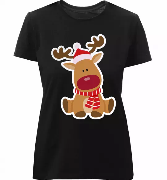 Жіноча преміум футболка Олень сидить Чорний фото