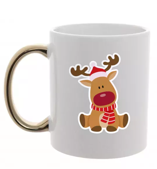 Чашка з кольоровою ручкою Олень сидить Золото фото