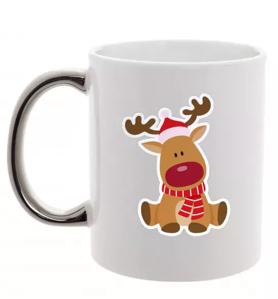 Чашка з кольоровою ручкою Олень сидить Срібло фото