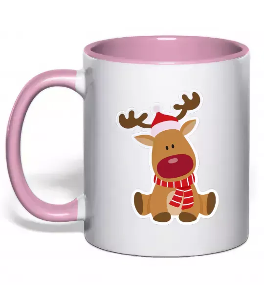 Чашка з кольоровою ручкою Олень сидить Ніжно рожевий фото