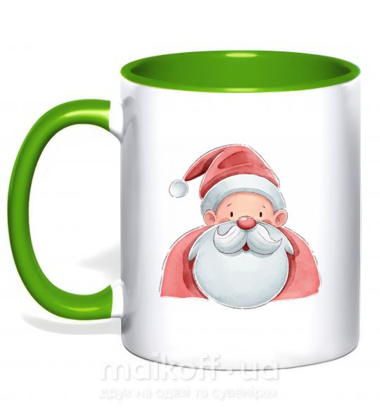 Чашка з кольоровою ручкою Портрет Деда Мороза Зелений фото