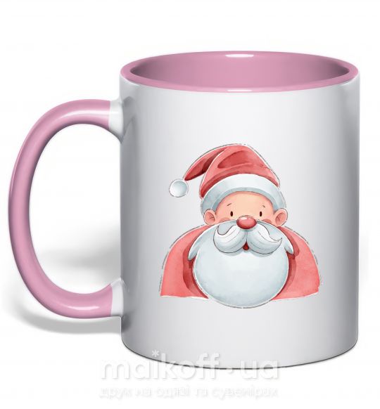 Чашка з кольоровою ручкою Портрет Деда Мороза Ніжно рожевий фото