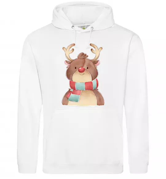 Мужская толстовка (худи) Олень в шарфику Белый фото