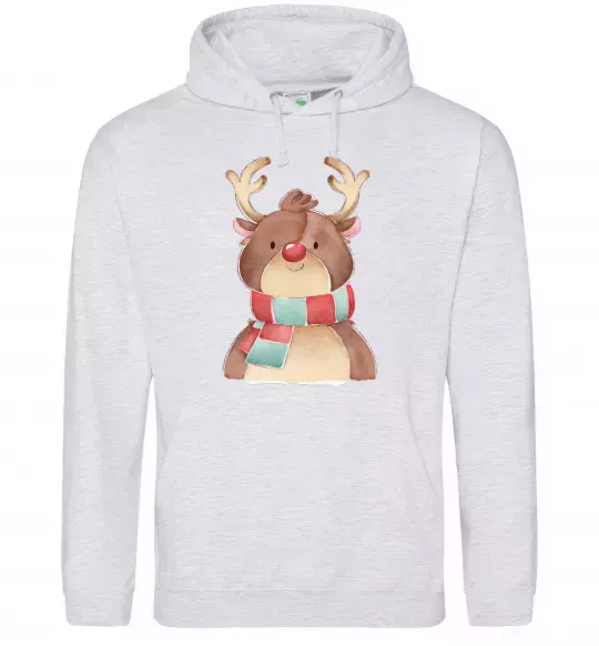 Мужская толстовка (худи) Олень в шарфику Серый меланж фото