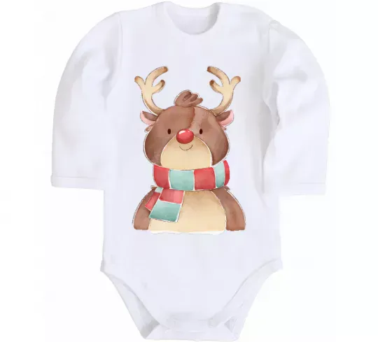 Детский боди Олень в шарфику Белый фото