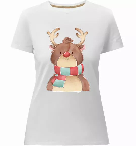 Жіноча преміум футболка Олень в шарфику Білий фото