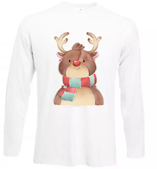 Лонгслив Олень в шарфику Белый фото