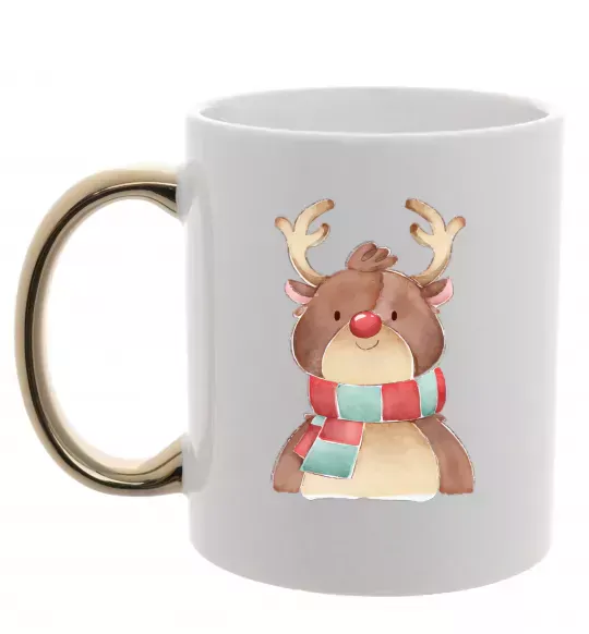 Чашка з кольоровою ручкою Олень в шарфику Золото фото