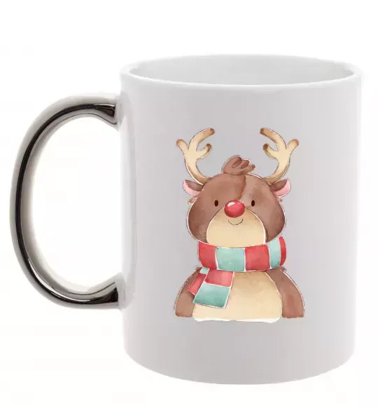 Чашка з кольоровою ручкою Олень в шарфику Срібло фото