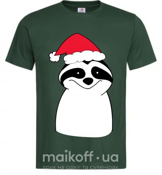 Мужская футболка Новогодний ленивец Темно-зеленый фото