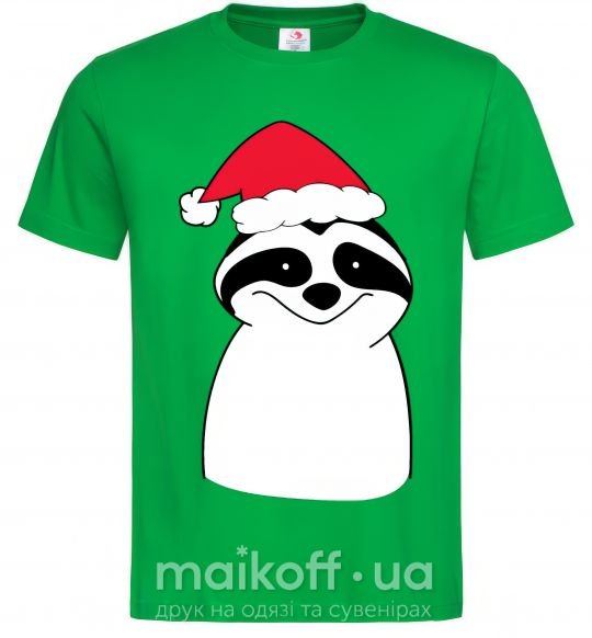 Мужская футболка Новогодний ленивец Зеленый фото