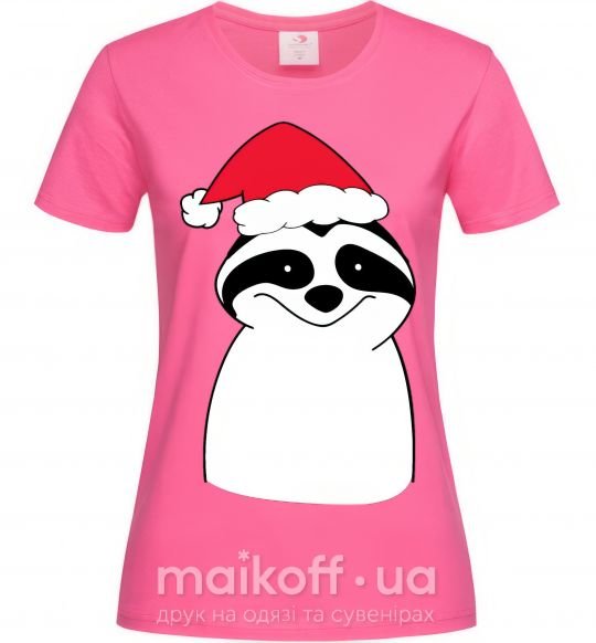 Женская футболка Новогодний ленивец Ярко-розовый фото