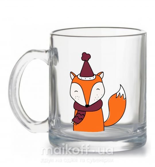 Чашка стеклянная Лисица в шапочке Прозрачный фото