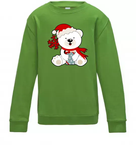 Детский Свитшот Новорічний ведмедик Лаймовый фото